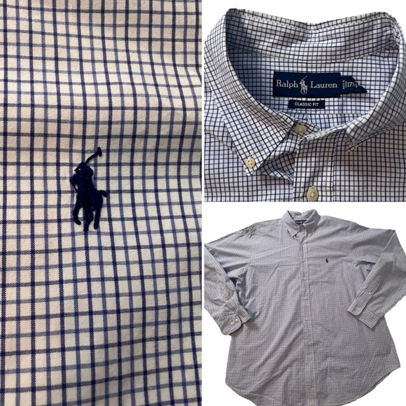 Ralph Lauren Other - Ralph Lauren Shirt Mens XL 17.5 Blue Check Long Sleeve Button Classic Fit (057)